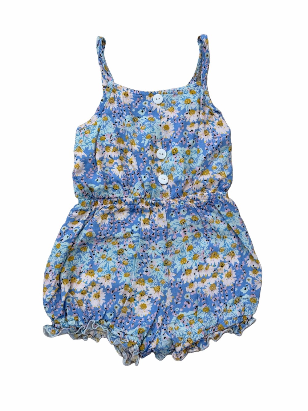SweetHoney Size 3T Blue Floral Tank Bubble Romper One Piece